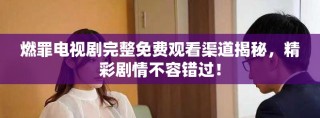 燃罪电视剧完整免费观看渠道揭秘，精彩剧情不容错过！